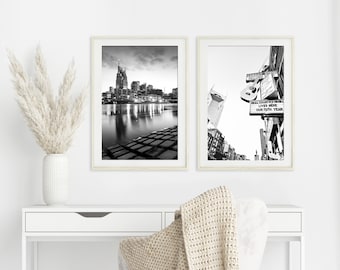 Nashville Photography Print Set of 2, Black and White Wall Art, Downtown Nashville, Country Music Art, Gift for Nashville Home