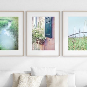 Charleston Photography Art, Print Set of 3 - Unframed | Charleston Window, Shem Creek, Ravenel Bridge Art, Charleston Decor | Many Sizes