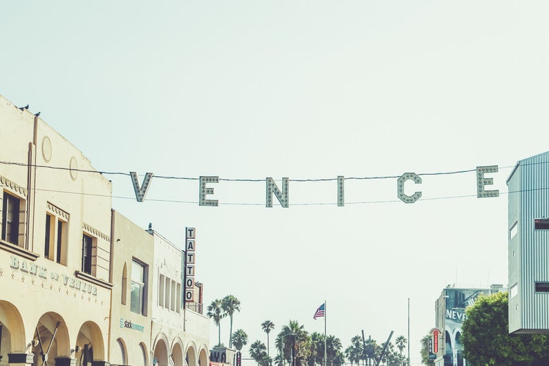Los Angeles Photography, Venice Beach Print, California Print, Venice Sign, Beach Art, Venice Beach Wall Decor, Soft Colors, Venice Beach Teal Tint