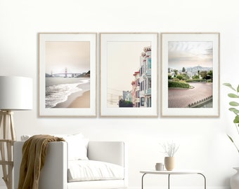 San Francisco Prints, Set of 3, Travel Photography - Unframed, San Francisco Wall Art with Golden Gate Bridge, Lombard Street | Many Sizes