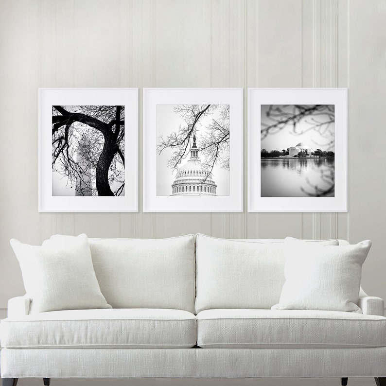 Washington DC Art Set of 3 Prints Unframed Black and White Etsy