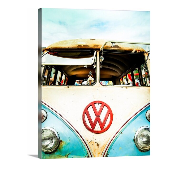 VW Bus Canvas Volkswagon Wall Art Old Car Photography Aqua Etsy