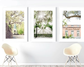 Savannah Georgia Art, Print Set of 3 | Savannah Photography - Unframed | Forsyth Park Fountain, Old City Exchange, Factors Walk | Many Sizes