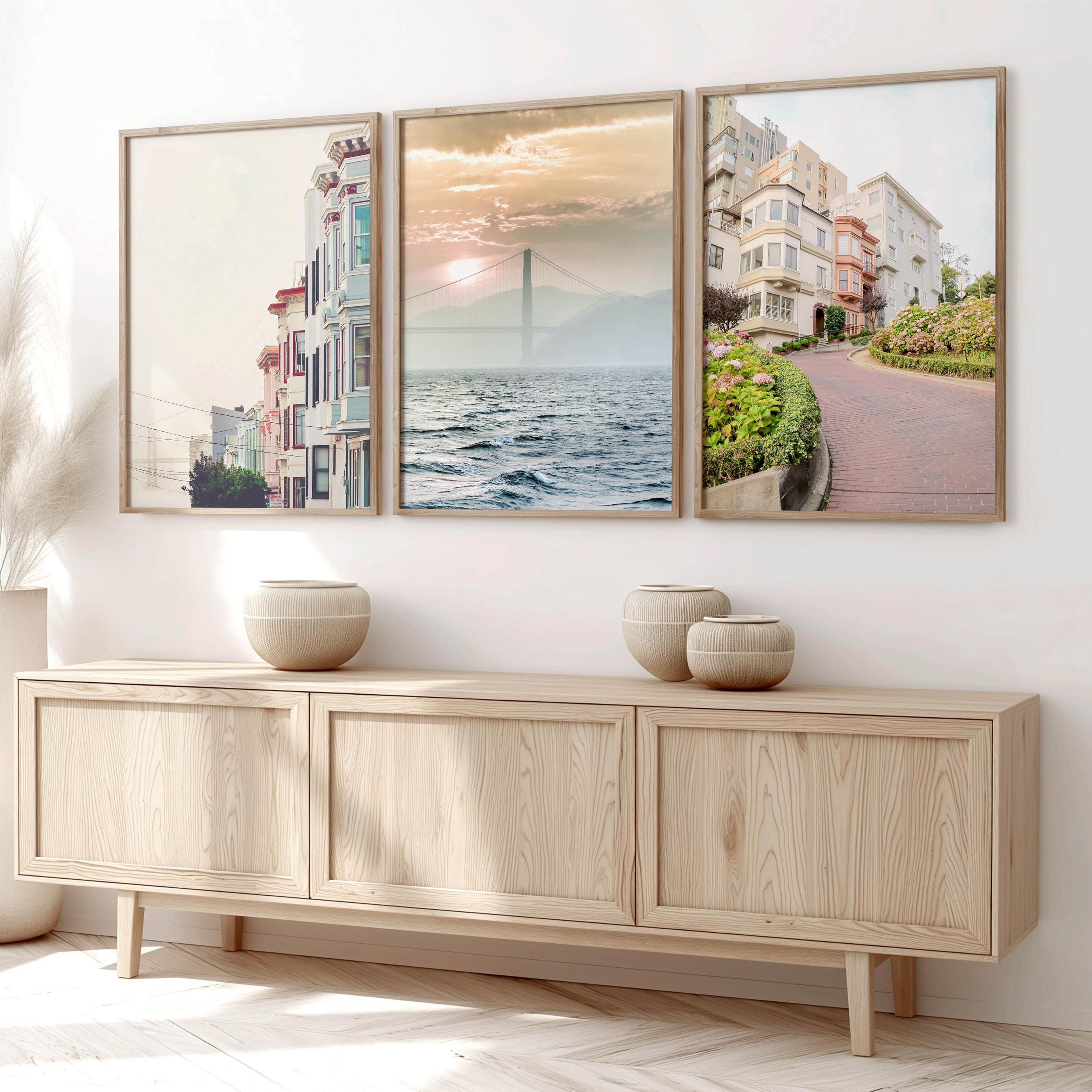 San Francisco Art, Print Set of 3, San Francisco Photography, San Francisco print set, Golden Gate Bridge, Lombard Street,Travel Art,Pastel