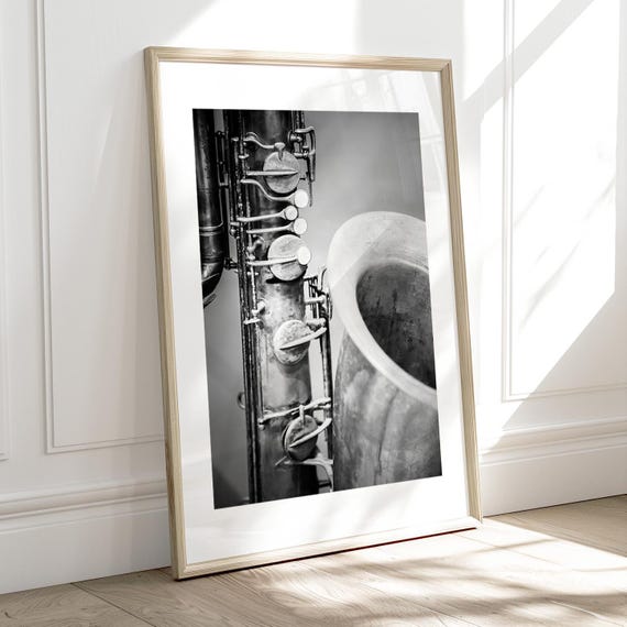 Saxophone Wall Art, Horn Print, Black and White Photography