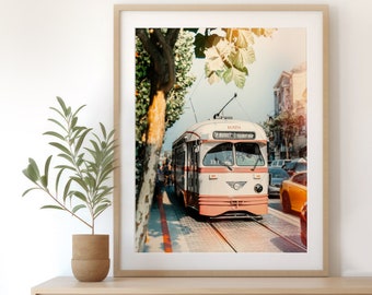 San Francisco Photography, Vintage Cable Car Art, Travel Print, Urban Wall Decor, Orange San Francisco Wall, Travel Art, "Vintage Ride"