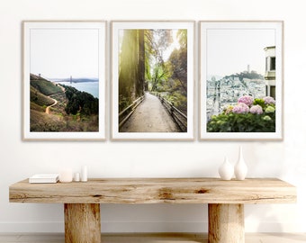 San Francisco Art, Print Set of 3, San Francisco Photography - Unframed, Marin Headlands, Golden Gate Bridge, Lombard Street, Muir Woods