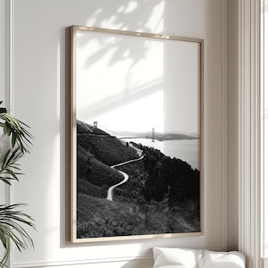 San Francisco Art, Black and White Photography, Golden Gate Bridge Print, Marin Headlands, Travel Print, Road Art, Wall Decor | Many Sizes
