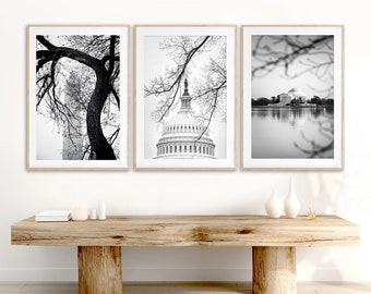 Washington DC, Set of 3, Black and White Photography, Jefferson Memorial, Capitol Art, Union Station, Washington DC Print Set, DC Wall Decor