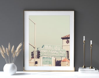 Malibu Photography, Los Angeles Art Print, California Wall Art, Vintage Malibu Sign, Coastal Wall Decor, Pier Art, Vintage Neon Sign