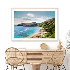 Hawaii Beach Photography, Hawaiian Art Print, Beach Landscape, Coastal Travel Art, Oahu, Hawaii Aerial, Blue, Aqua, Ocean Hanauma Bay image 1