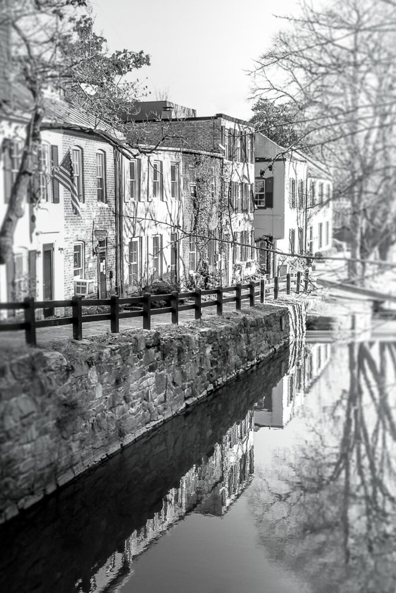 Washington DC Photography Unframed, Georgetown Landscape Wall Decor, DC Wall Art, Canal Print, Architectural DC Pick Your Size Black&White Print