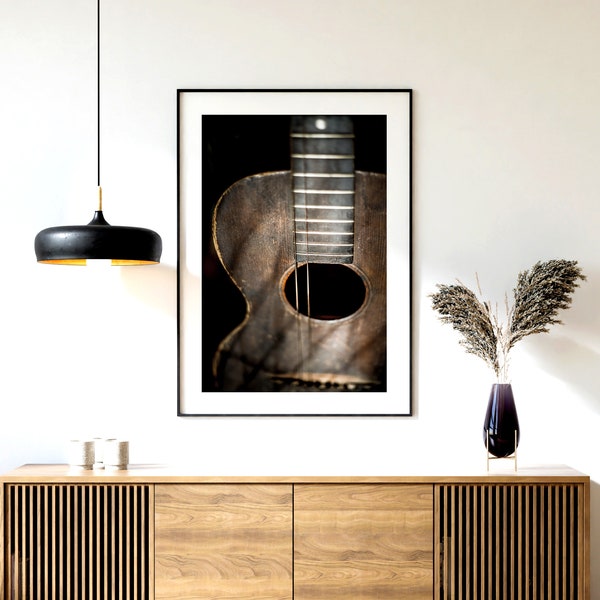 Music Wall Art, Guitar Print, Black and White Photography, Vintage Guitar, Country Music Print, Bluegrass Art,Old Guitar Photo | Many Sizes