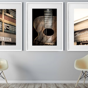 Nashville Photography, Print Set of 3, Nashville Sign, Downtown Nashville, Bluebird Cafe, Country Music Art, Guitar Print, Record Art