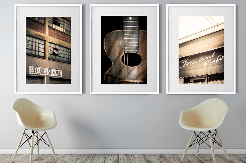 Nashville Photography Print Set Of 3 Nashville Sign Downtown Nashville Bluebird Cafe Country Music Art Guitar Print Record Art