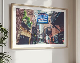 Kunst uit Nashville | Fotografie: ingelijst | Printers Alley, bord Nashville, neonreclame, centrum van Nashville, print countrymuziek | Kies je maat