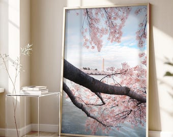 Washington DC Art, Cherry Blossoms Print, DC Photography - Unframed, Washington Monument, Tidal Basin, Cherry Tree Wall Decor | Many Sizes