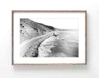 Pacific Coast Highway | Photography - Unframed | Malibu Print, California Print, Road Art, Black and White Photography, Coastal Decor, PCH