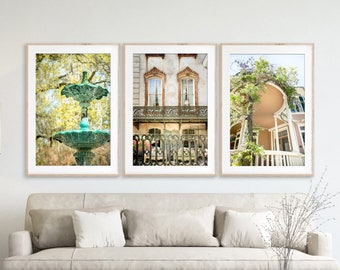 Savannah Art, Set of 3 | Photography - Unframed | Savannah Print Set, Green Wall Art, Southern Home Decor, Architectural | Pick Your Size