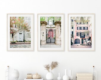 Charleston Prints Set of 3 Charleston Wall Art Charleston Gates Low Country Decor Pink Charleston Doors of Charleston Gift for Charleston