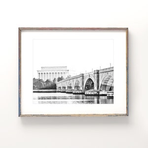 Washington DC Art | Black and White Photography - Unframed | DC Wall Decor,Lincoln Memorial,Arlington Memorial Bridge, DC Print | Many Sizes