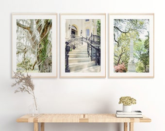 Savannah Wall Art, Print Set of 3 | Georgia Photography - Unframed | Live Oak Tree, Savannah Door, Squares of Savannah, Southern Home Decor