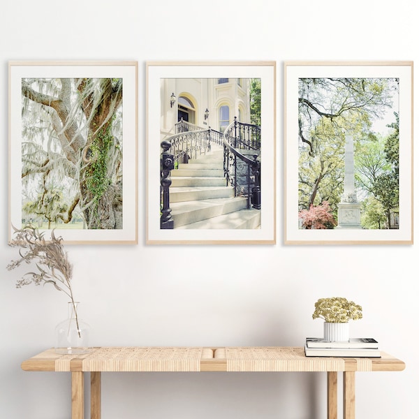 Savannah Wall Art, Print Set of 3 | Georgia Photography - Unframed | Live Oak Tree, Savannah Door, Squares of Savannah, Southern Home Decor