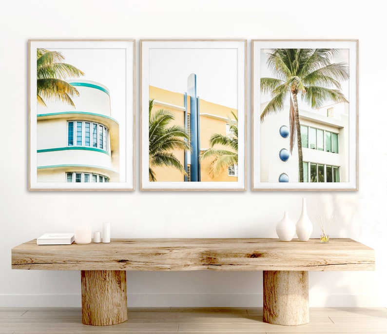 Miami Wall Art Print Set of 3 Art Deco Wall Art South Beach Etsy UK
