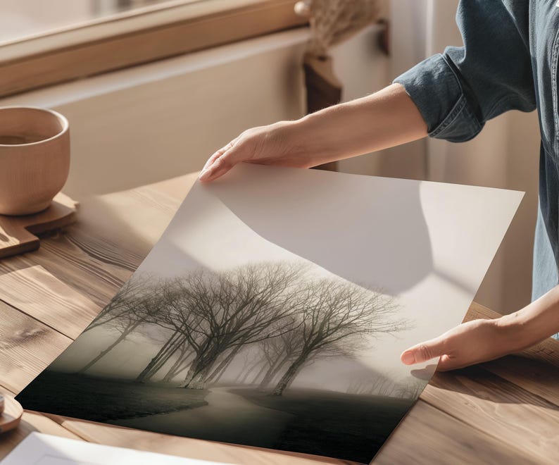 Foggy Tree path photography print.