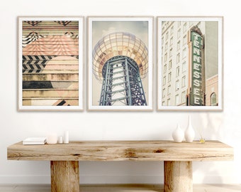 Knoxville Wall Art, Set of 3 Photo Prints, University of Tennessee Decor, Knoxville Photography, Sunsphere, Tennessee Theater Sign