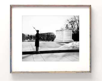 Tomb of the Unknown Soldier Print, Arlington National Cemetery Photography - Unframed, Washington DC Black and White Photography, Many Sizes