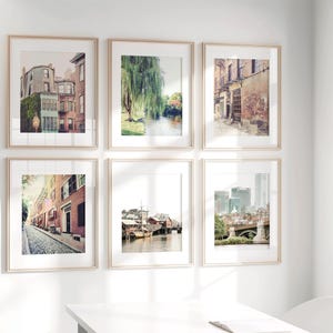 Boston Wall Art, Kunstdruck-Set von 6 ungerahmt, Boston Photography - Boston Public Garden, Acorn St, Boston Hafen, Beacon Hill, North End