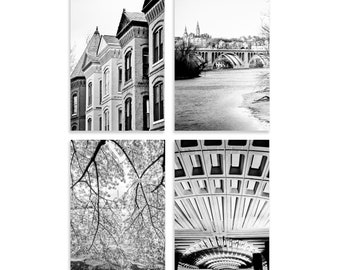 Washington DC Print Set of 4, Black and White Photography | featuring Washington Monument, Metro, Georgetown | Architectural Wall Art