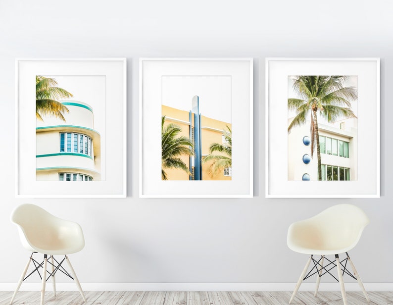 Miami Wall Art Print Set of 3 Art Deco Wall Art South Beach Etsy UK