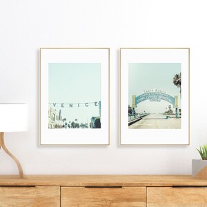 Los Angeles Print Set of 2 Photography Unframed Santa Monica Pier Art, Venice Beach Print, Vintage Sign Decor, Blue LA Pick Your Size image 8