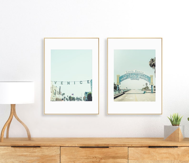 Los Angeles Print Set of 2 Photography Unframed Santa Monica Pier Art, Venice Beach Print, Vintage Sign Decor, Blue LA Pick Your Size image 8