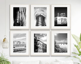 Knoxville Wall Art - Print Set of 6, University of Tennessee, Black and White Photography | Downtown Knoxville, Tennessee Art | Many Sizes