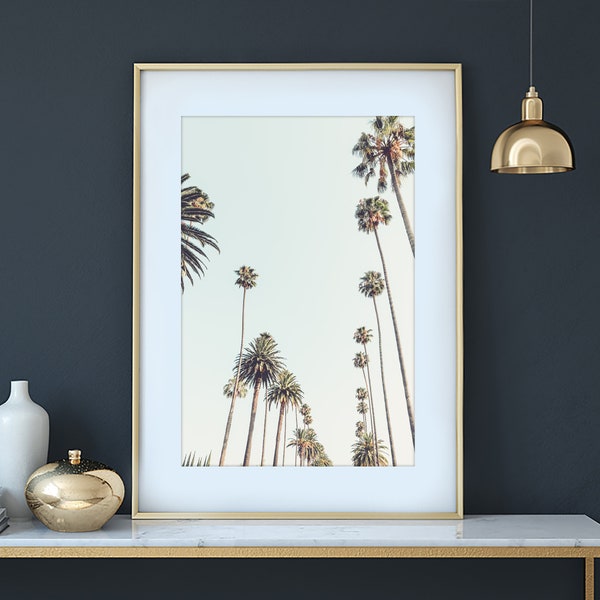 Los Angeles Photography, Palm Tree Art, California Decor, LA Print, Tropical Wall Decor, Pastel Blue Wall Art, Pick Your Size