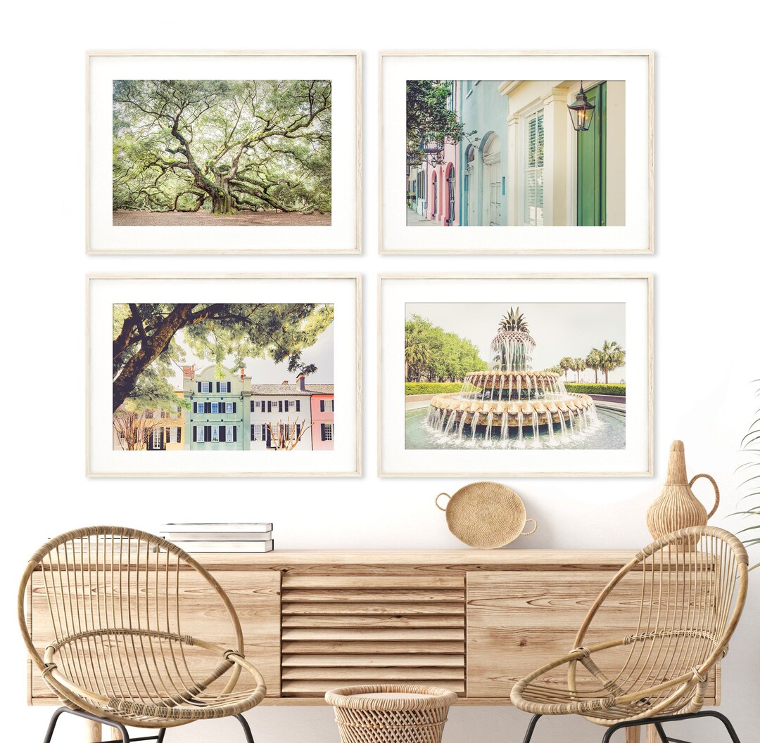 Charleston Art Print Set Of 3 - Rainbow Row, Courtyards & Iron Gates | 5x7 Unframed Photography Prints