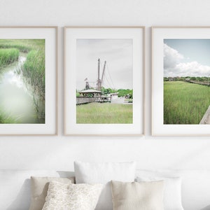 Charleston Photography Art, Print Set of 3 - Unframed | Shem Creek Artwork, Green Wall Art, Charleston Decor, Low Country Boat | Many Sizes