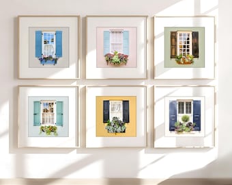 Charleston Art, Windows of Charleston Flower Boxes Pastel Decor Southern Home Gallery Wall (Set of 6 - Unframed Photography)