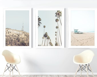 Los Angeles Print Set of 3 | Photography - Unframed | Santa Monica Wall Art, Palm Tree, Beach Decor, Hollywood Sign | Pick Your Size