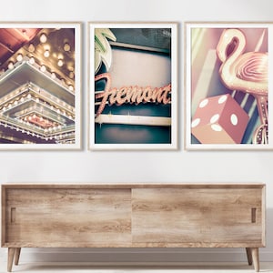 Las Vegas Prints Set of 3 Las Vegas Art Vintage Vegas Neon Signs Downtown Las Vegas Fremont Street Pink Vegas Photography Vegas Poster