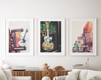 Nashville Wall Art, Set of 3 Photo Prints, Downtown Nashville Decor, Urban Photography, Country Music Art, Neon Sign, Poster, Pick Your Size