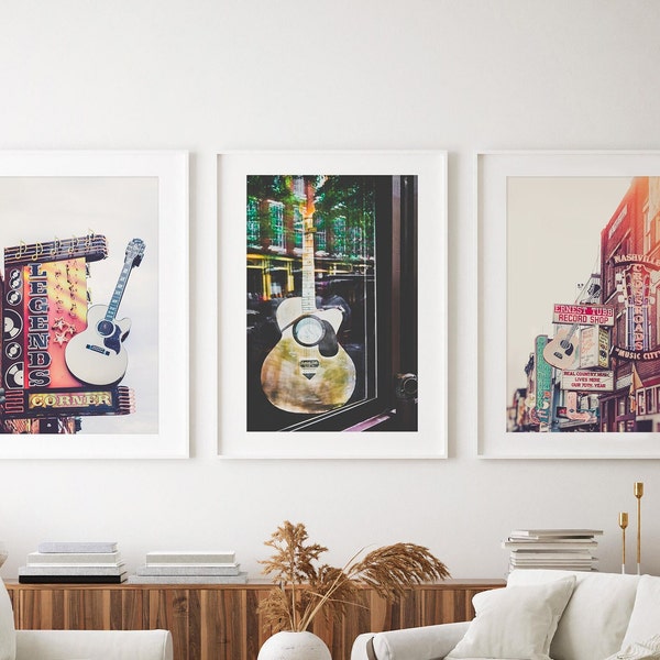 Nashville Wall Art, Set of 3 Photo Prints, Downtown Nashville Decor, Urban Photography, Country Music Art, Neon Sign, Poster, Pick Your Size