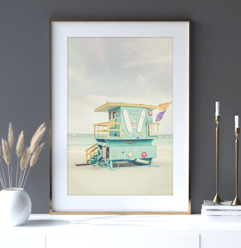 Miami Photography, Beach Art, Surf Decor, Lifeguard Stand, South Beach Print, Miami Beach Art,Pastel Print,Blue Wall Decor, Life's a Beach image 4