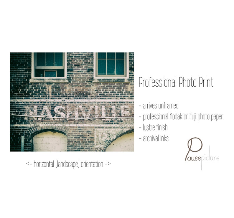 Nashville Photo Print comes unframed on professional photo paper with a luster finish and archival inks.