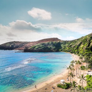 Hawaii Beach Photography, Hawaiian Art Print, Beach Landscape, Coastal Travel Art, Oahu, Hawaii Aerial, Blue, Aqua, Ocean Hanauma Bay Bold Color