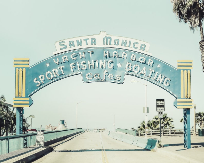 Los Angeles Print Set of 2 Photography Unframed Santa Monica Pier Art, Venice Beach Print, Vintage Sign Decor, Blue LA Pick Your Size image 2