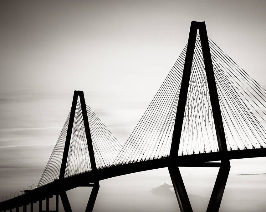 Charleston Art Black and White Photography Ravenel Bridge Etsy